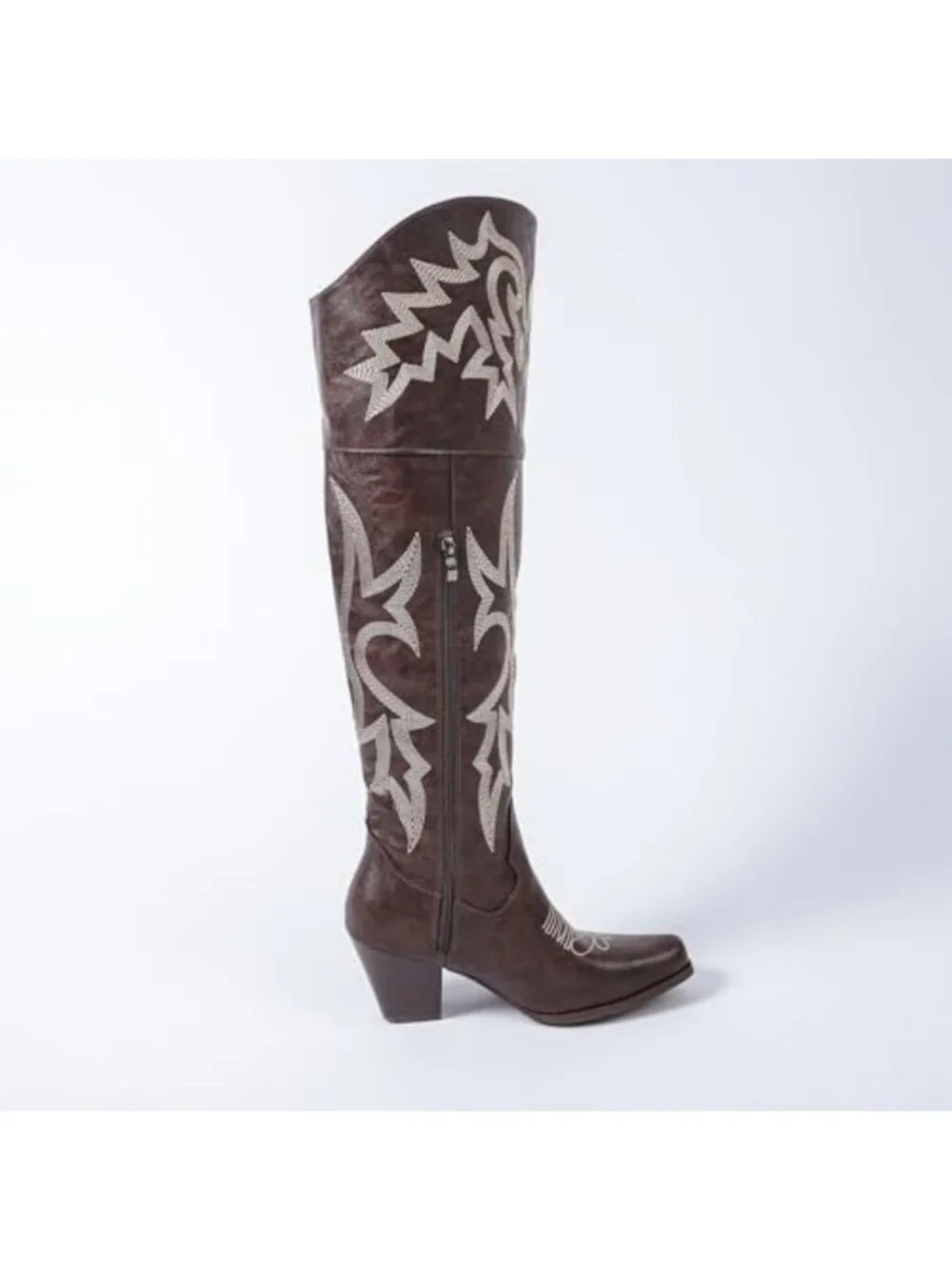 Stylish Over-the-Knee Western Cowboy Boots - Square Toe, Embroidered, Chunky